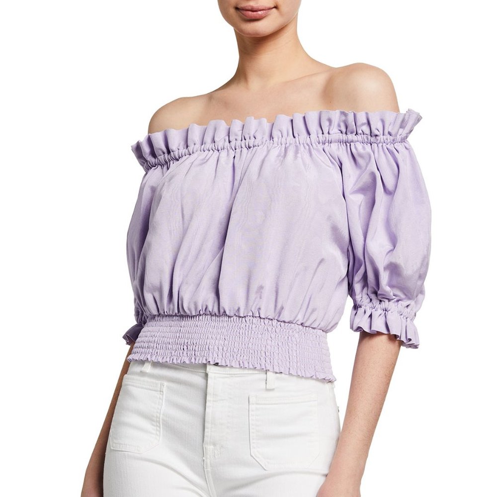 ALICE + OLIVIA Caprina off-the-shoulder cotton-blend moire top